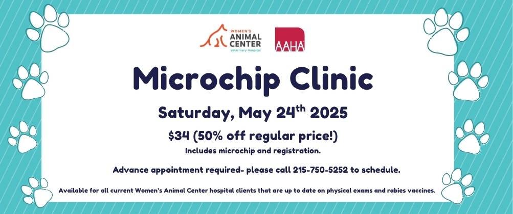Microchip Clinic- Saturday, May 24th 2025. Advance appointment required- please call 215-750-5252 to schedule.