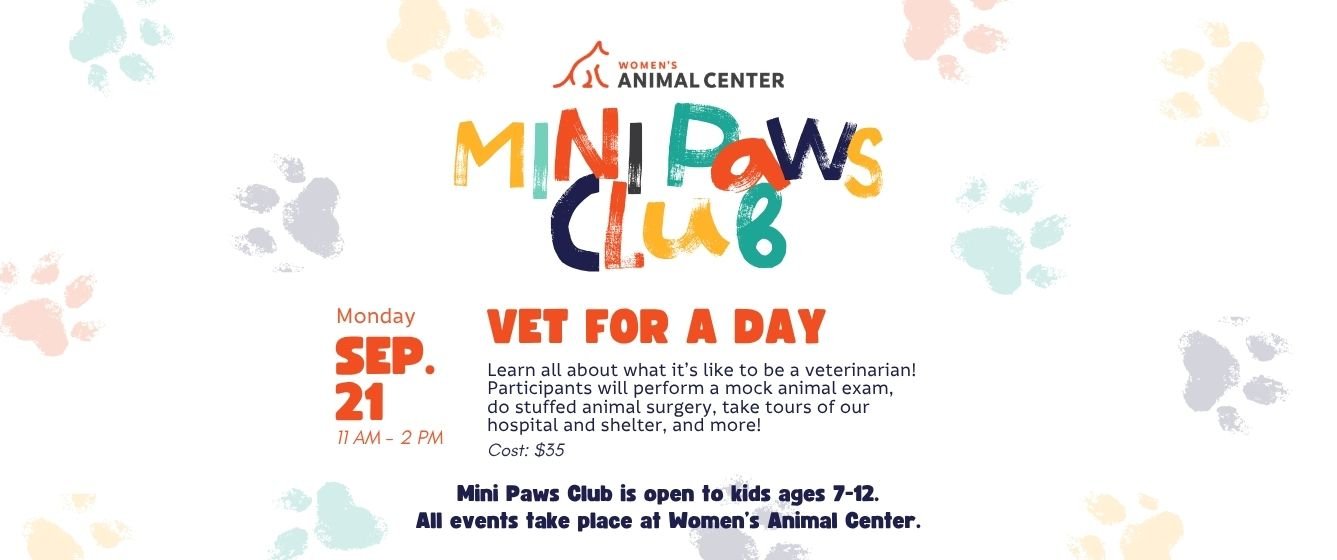 Mini Paws Club: Vet For A Day. Monday, September 21, 2026. 11 AM-2 PM.